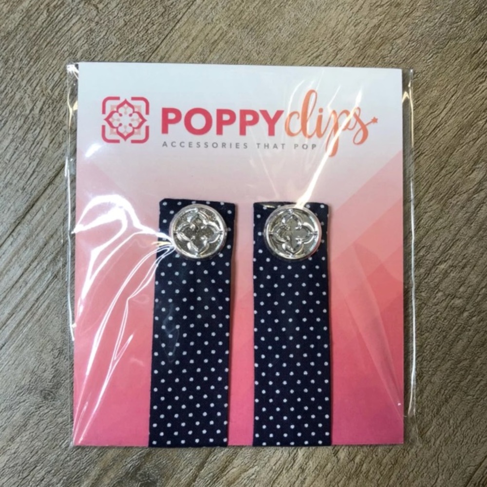 Poppy Clips Navy White Polka Dot